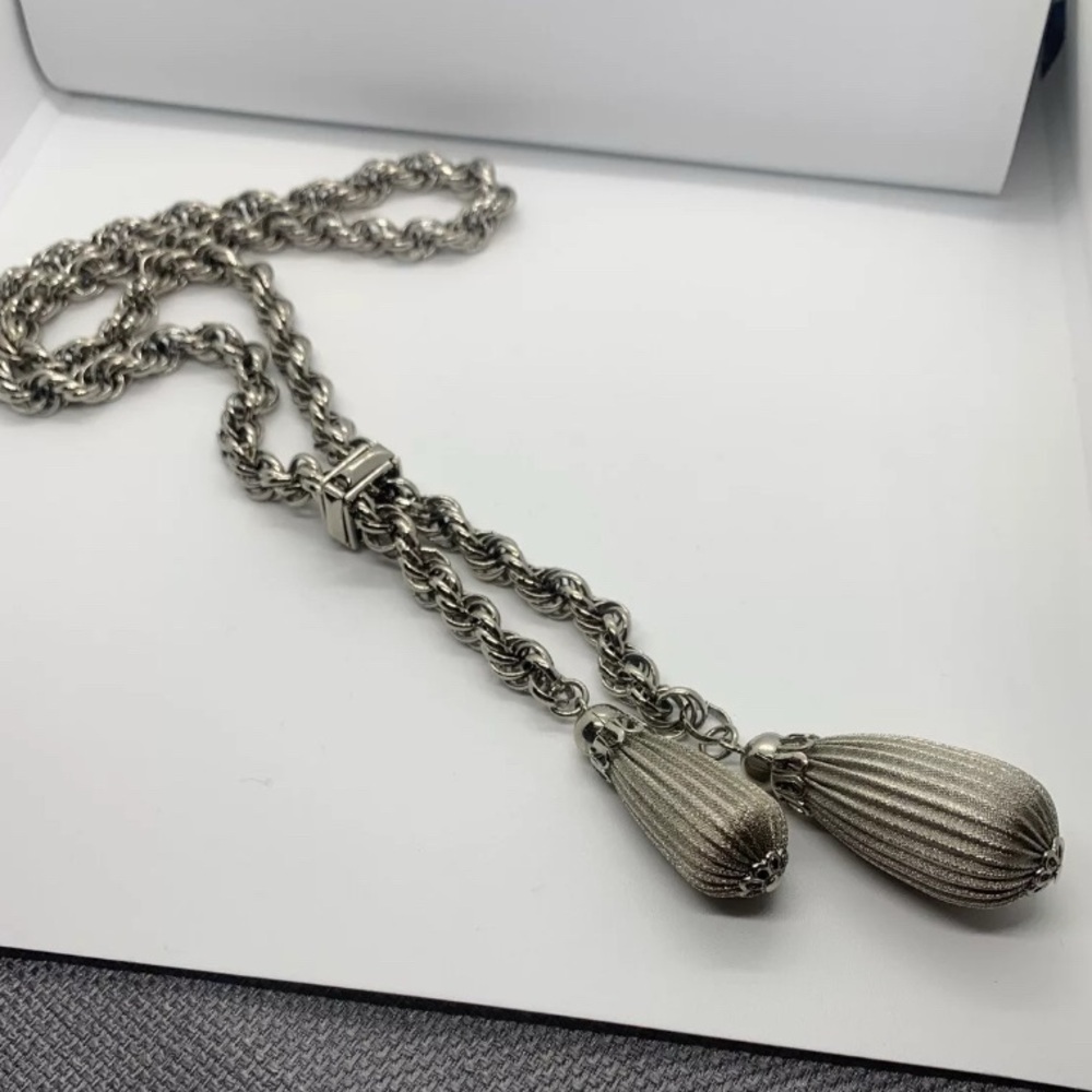 Vintage 1969s Gold silver Tone Chain Lariat Bulb Pendant, 26 Inches